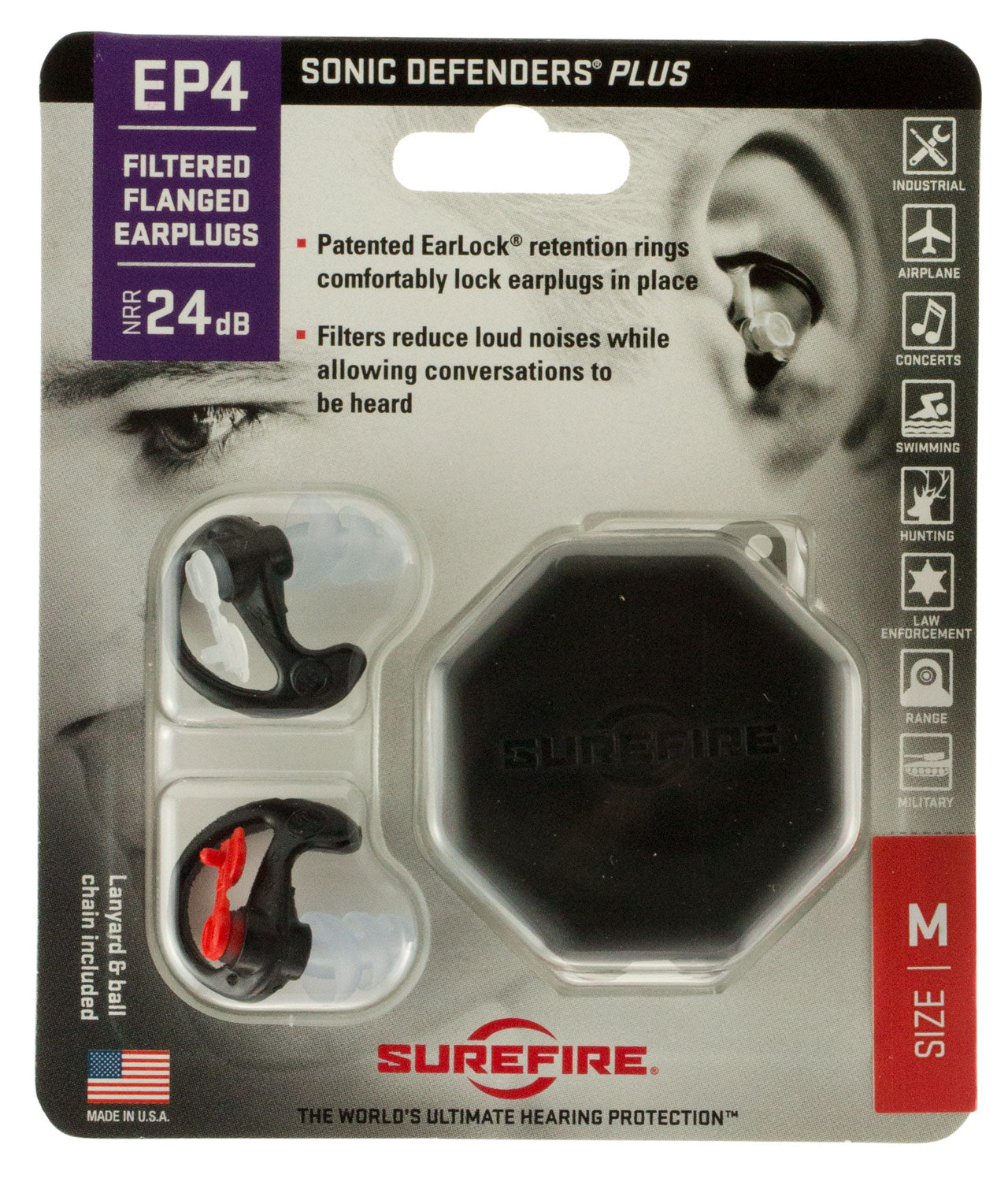 SF EP4-BK-MPR TRP FLANGED EARPLUGS MD BLK