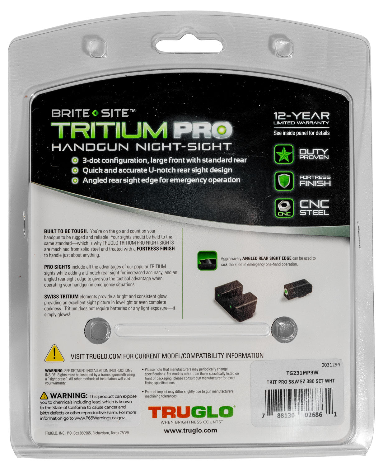 TRU TG-231MP3W TRIT PRO S&W EZ 380 SET WHT