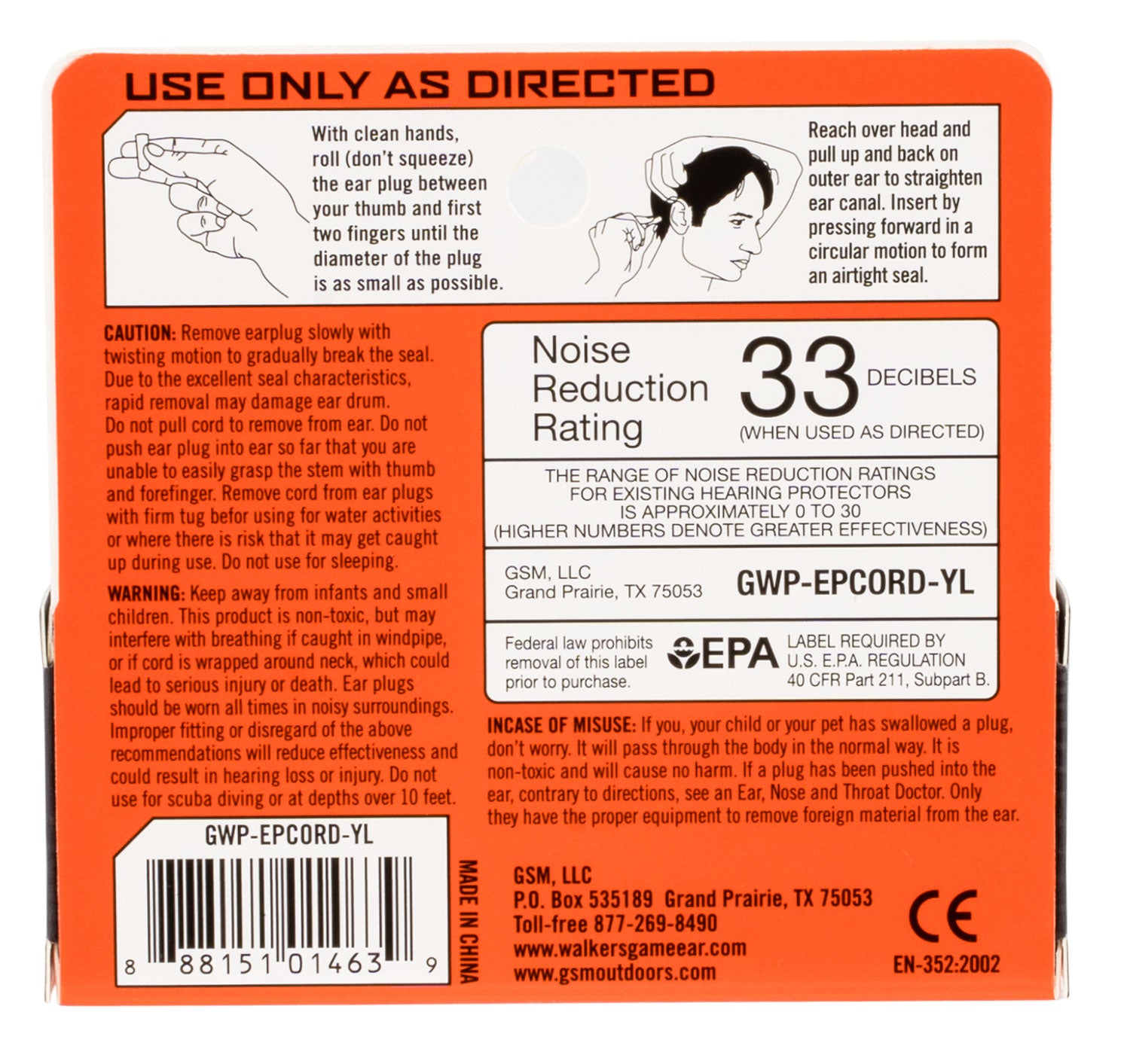 WLKR GWP-EPCORD-YL 2PK BLU CORDED PLUG W/CASE