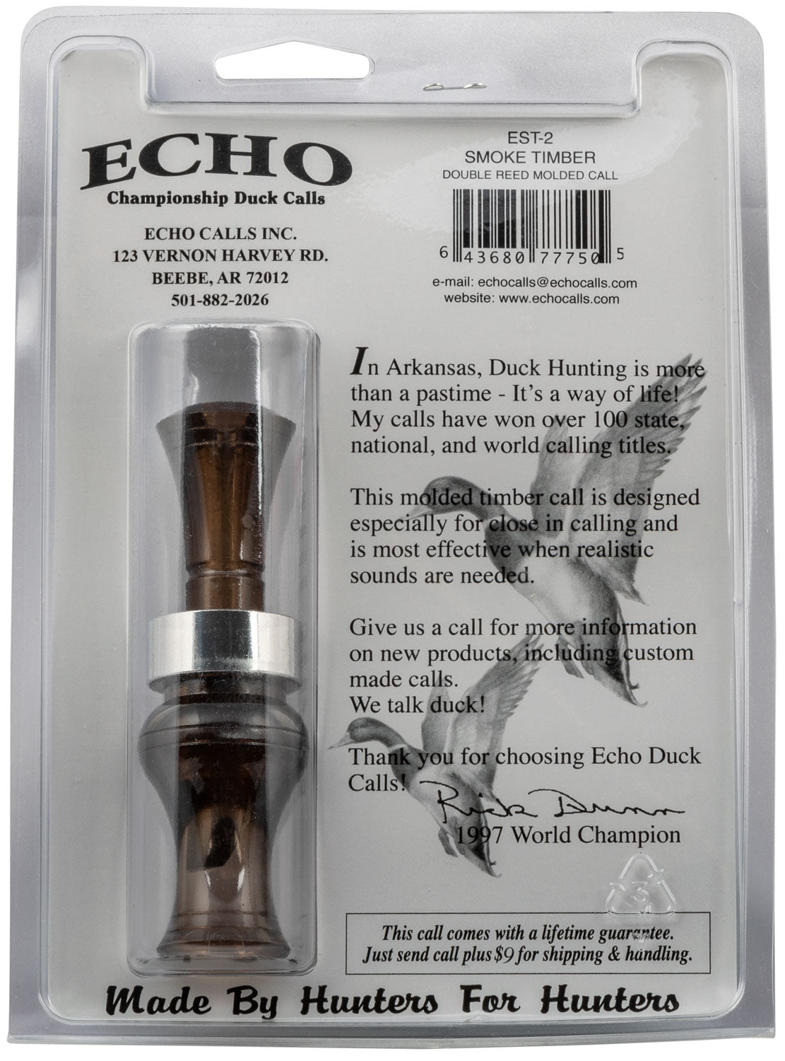 ECHO 77750 SMOKE TIMBER DOUBLE REED MOLDED CALL