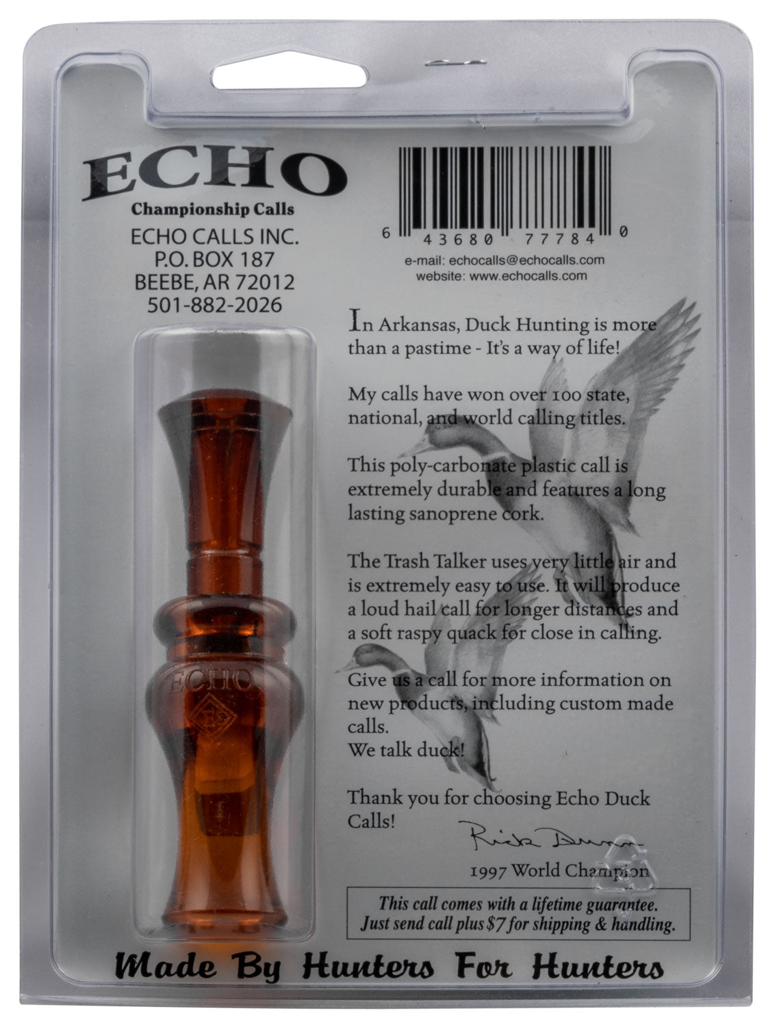 ECHO 77784 TRASH TALKER DOUBLE REED MOLDED CALL