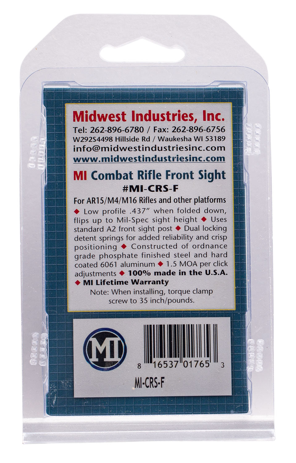 MIDWEST MI-CRS-F COMBAT RFL SIGHT FRONT