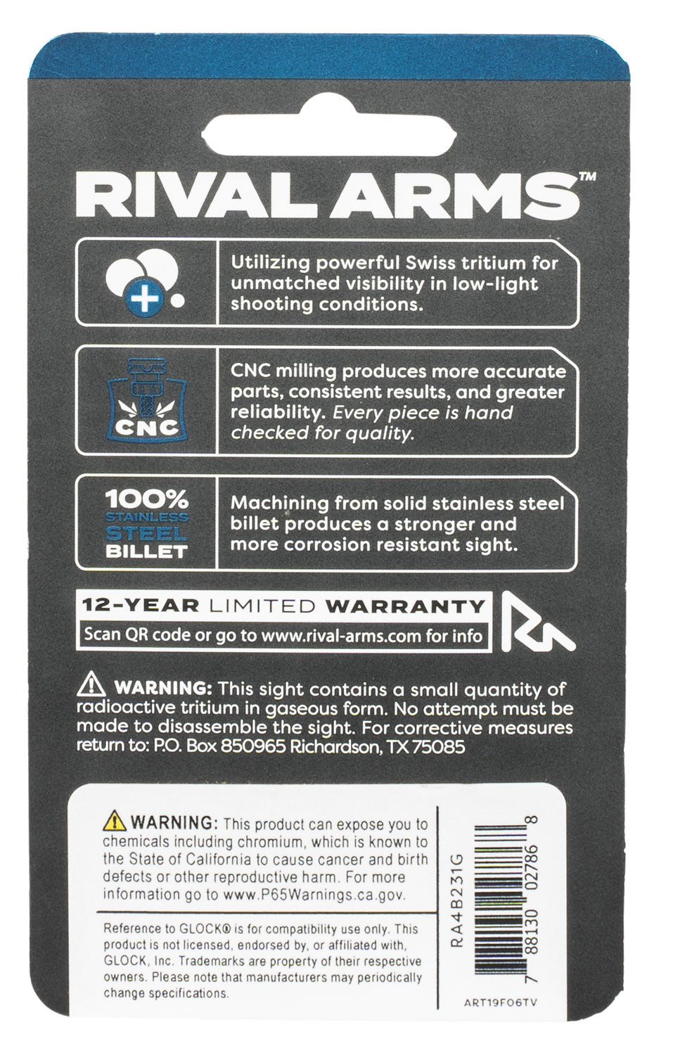 RIVAL RA4B231G RA TRIT GLOCK MOS LOW INLN WHT