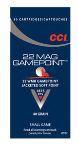 CCI 0022  22WMR      GAMEPOINT 40 JSP        50/40