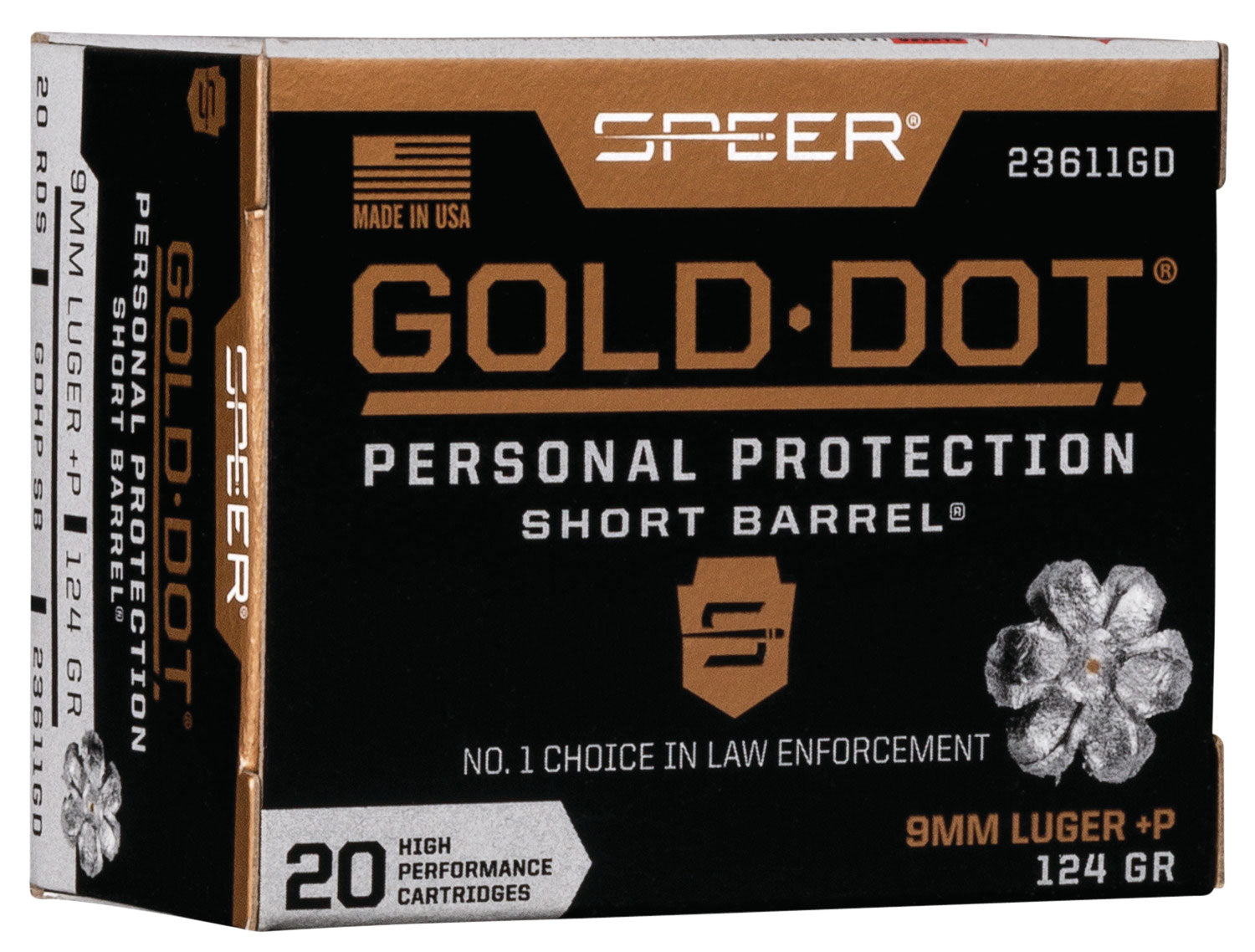 SPEER 23611GD GOLD DOT   9MM+P 124 HP SB     20/10