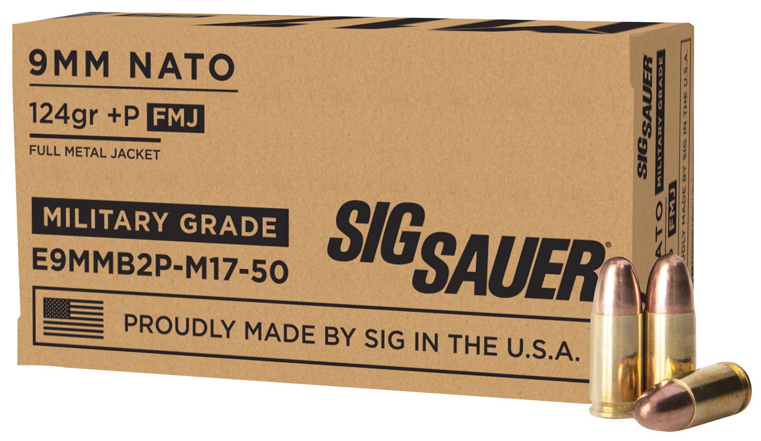 SIG E9MMB2PM1750   MILITARY GR 9MM  124 FMJ  50/20