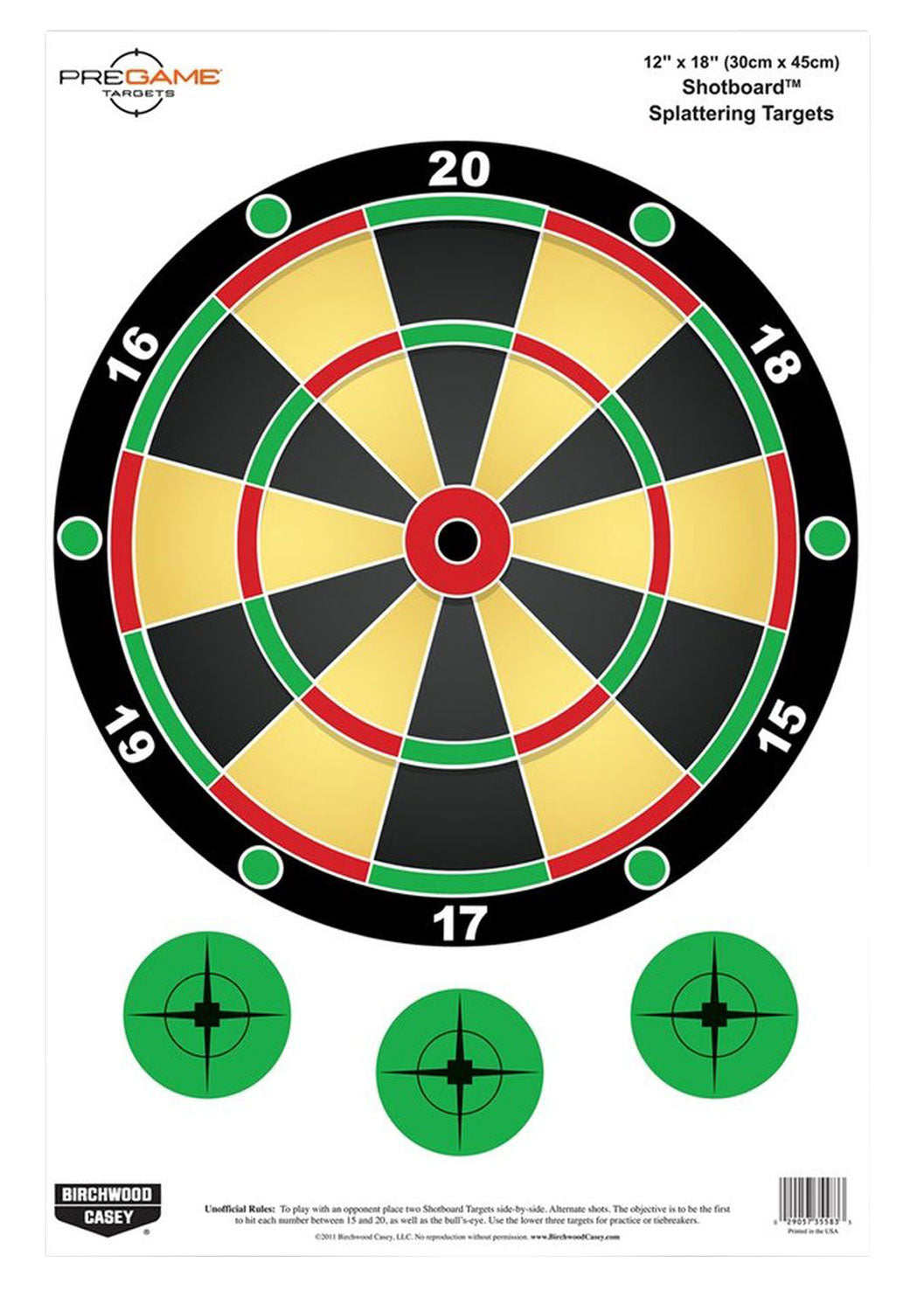 BIR 35583          PREGAME 12X18 SHOTBOARD 100PK