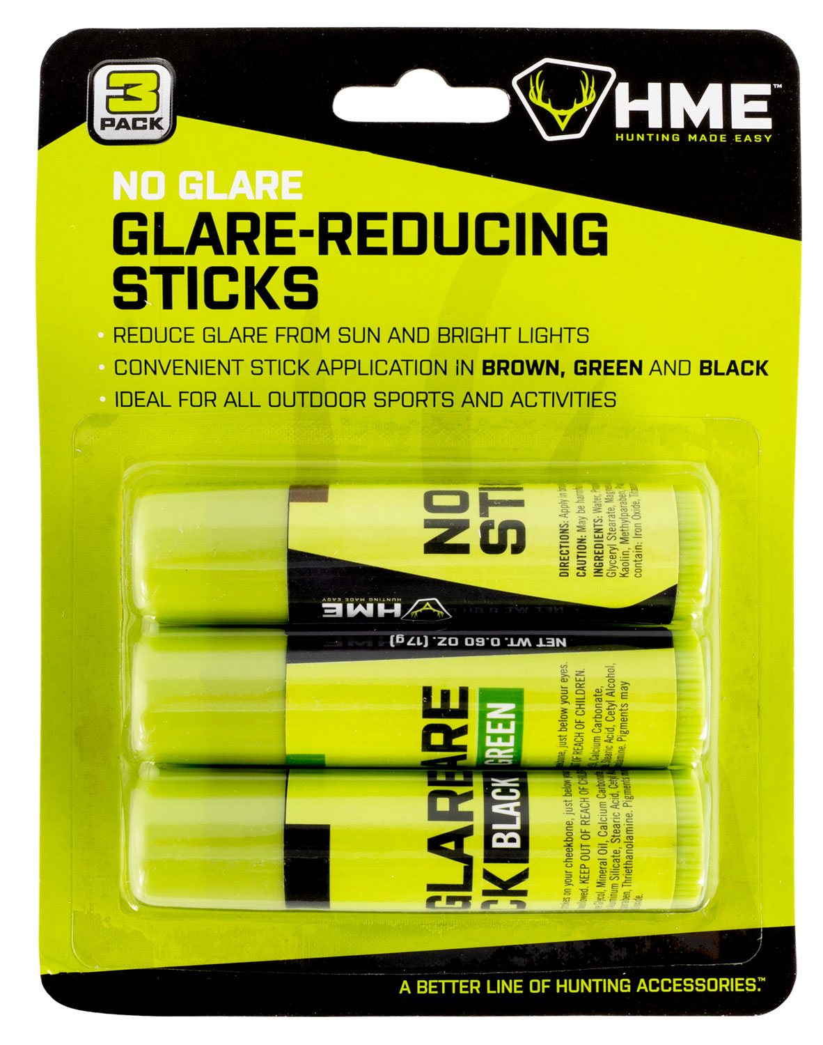 HME STK-3PK        BLK/BRWN/GRN FACE PAINT STICK