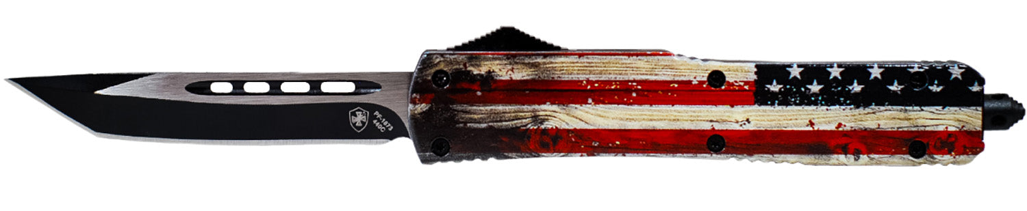 TEMP MWUS231   SLIM G2 WOOD US FLAG TANTO 440C BLK