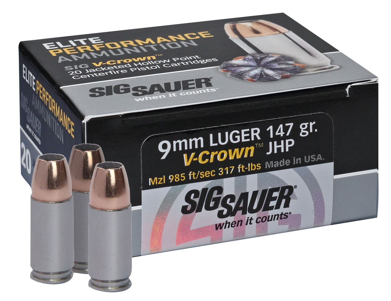 SIG E9MMA3-20      ELITE VCRWN 9MM  147 JHP  20/10