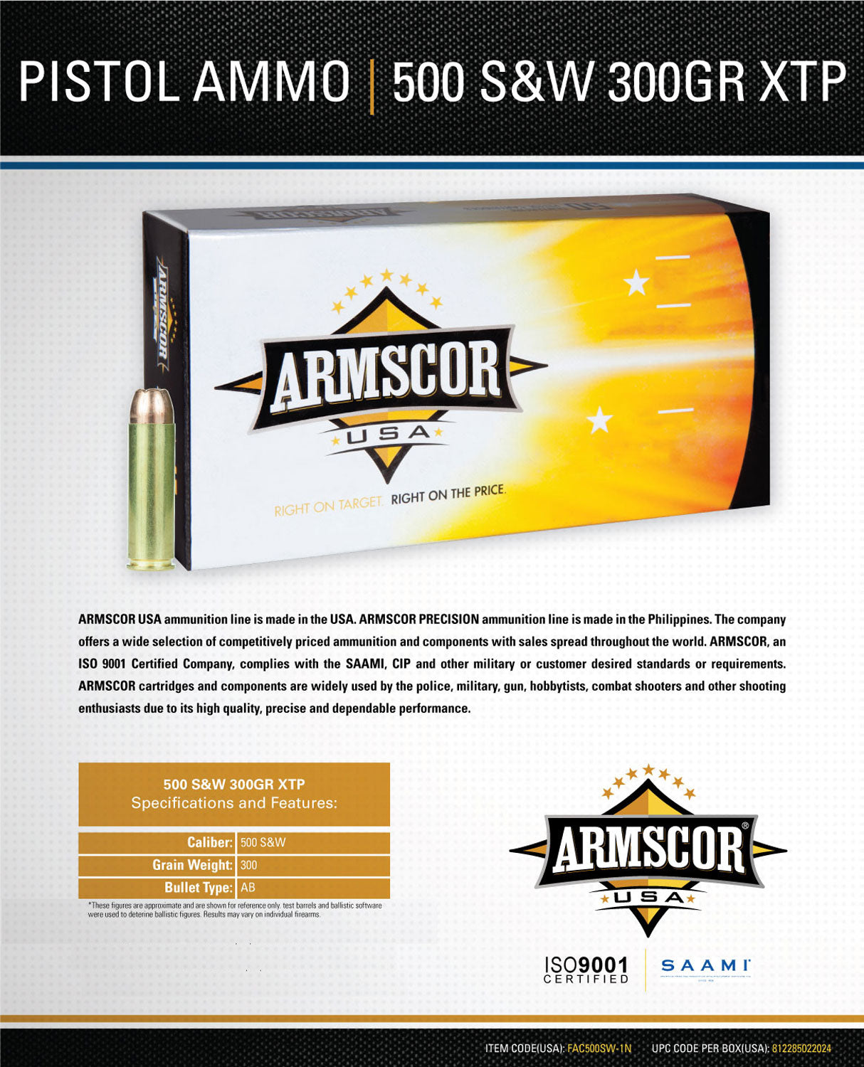ARMS FAC500SW1N         500SW  300 XTP       20/20