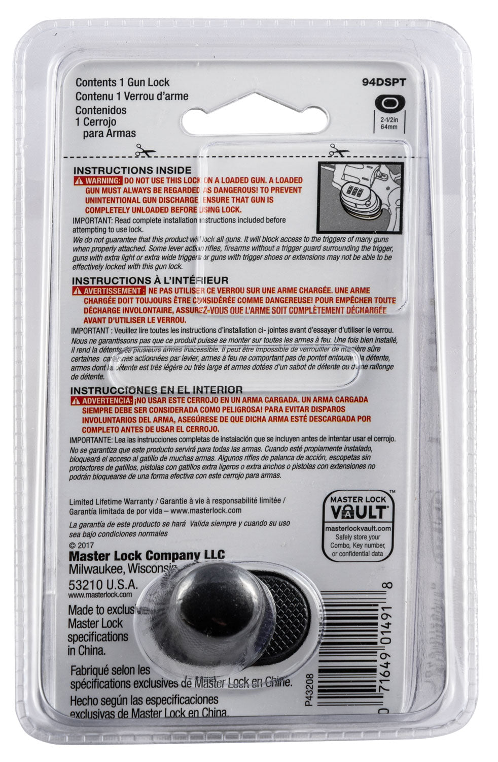 MASTER 94DSPT      RESETTABLE COMBINATION LOCK