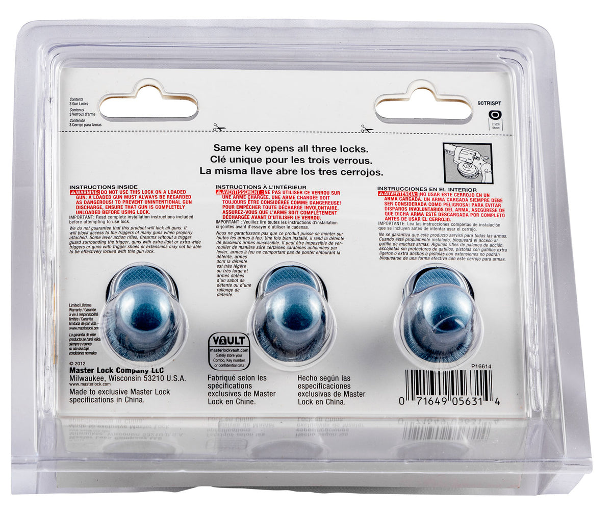 MASTER 90TRISPT    GUN LOCK 3PK SAME/KEY