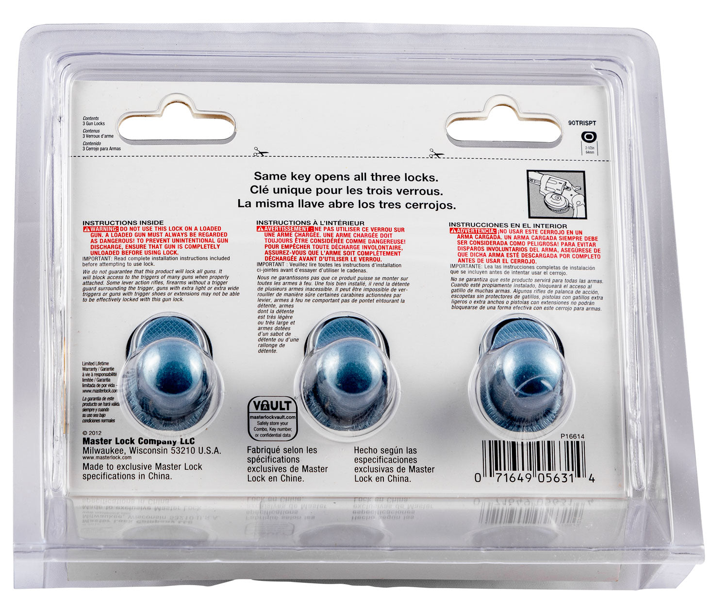 MASTER 90TRISPT    GUN LOCK 3PK SAME/KEY