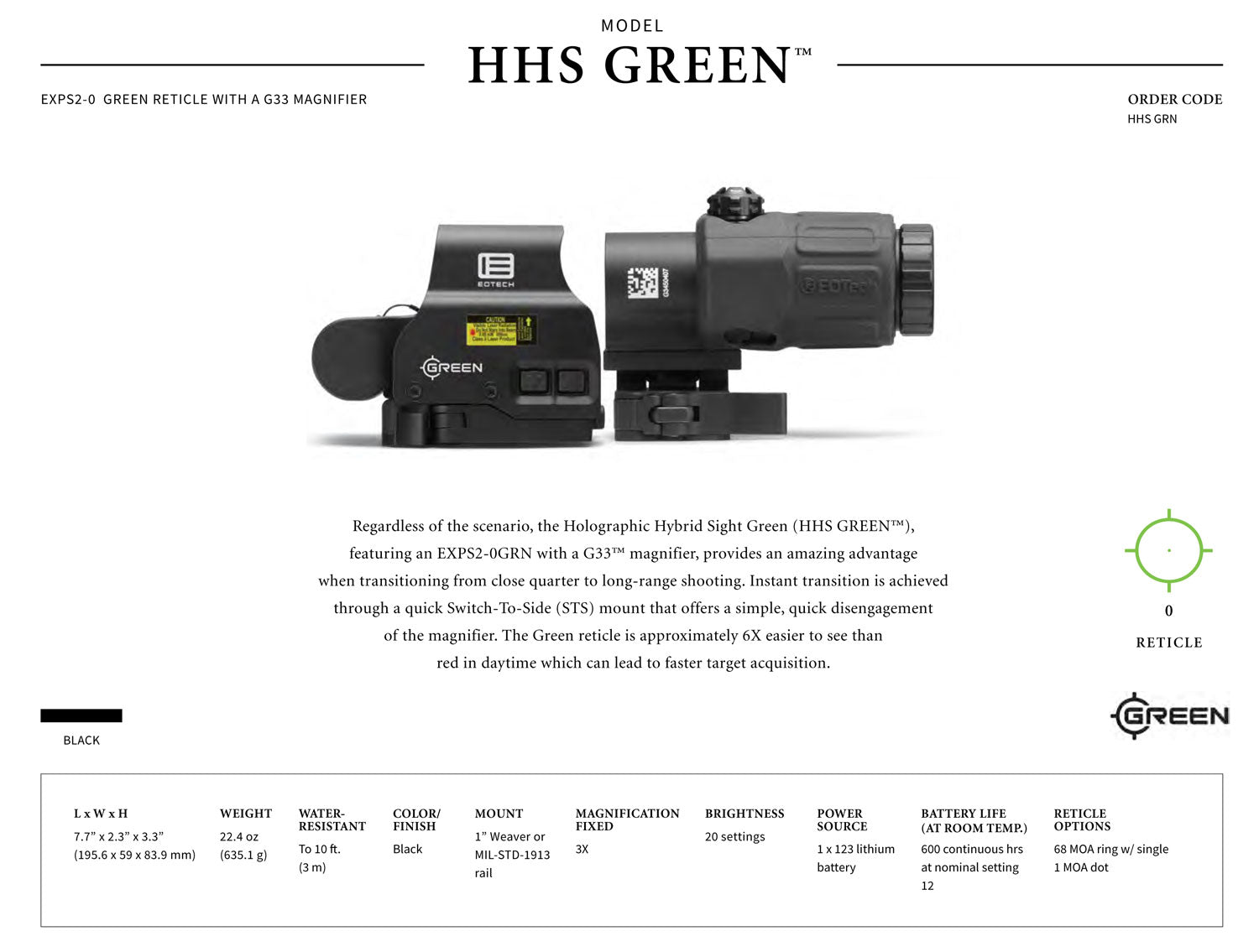 EOTECH HHS-GRN        EXPS2-0GRN G33 W/STS MNT