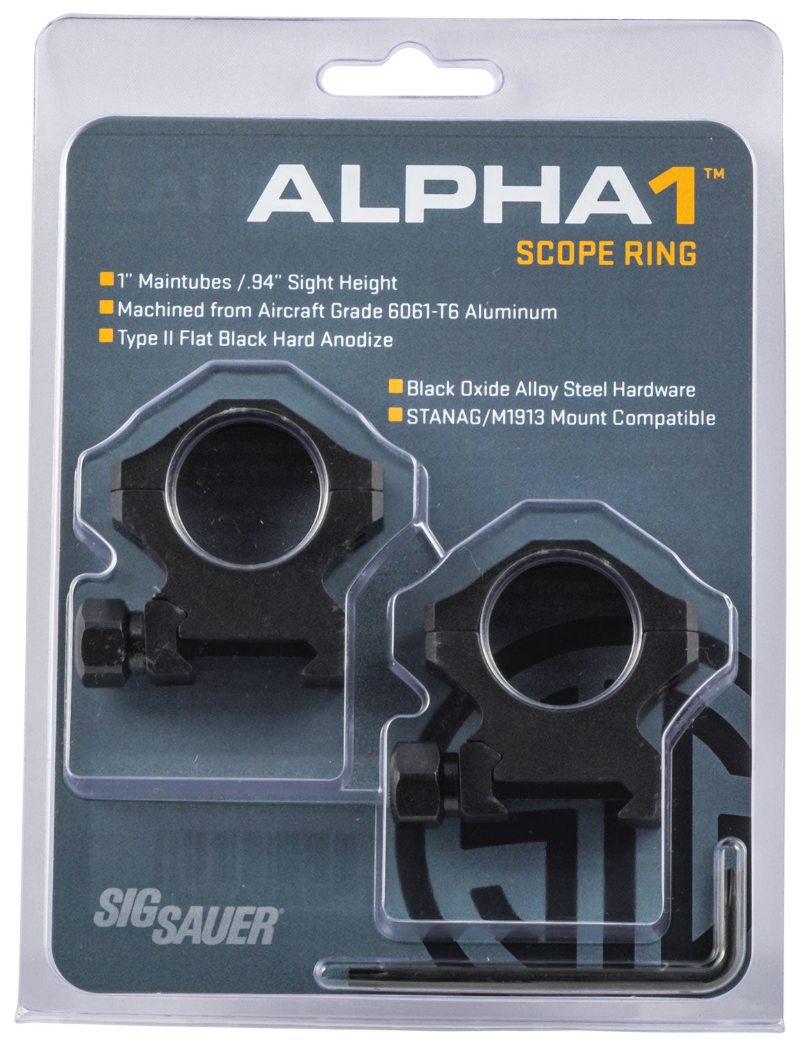 SIG SOA10020    ALPHA1 RNGS 1IN  MED  ALUM MAT BLK