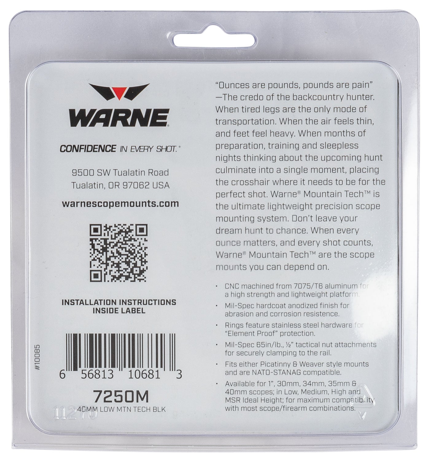 WARNE 7250M       M-T 40MM RINGS LOW MATTE