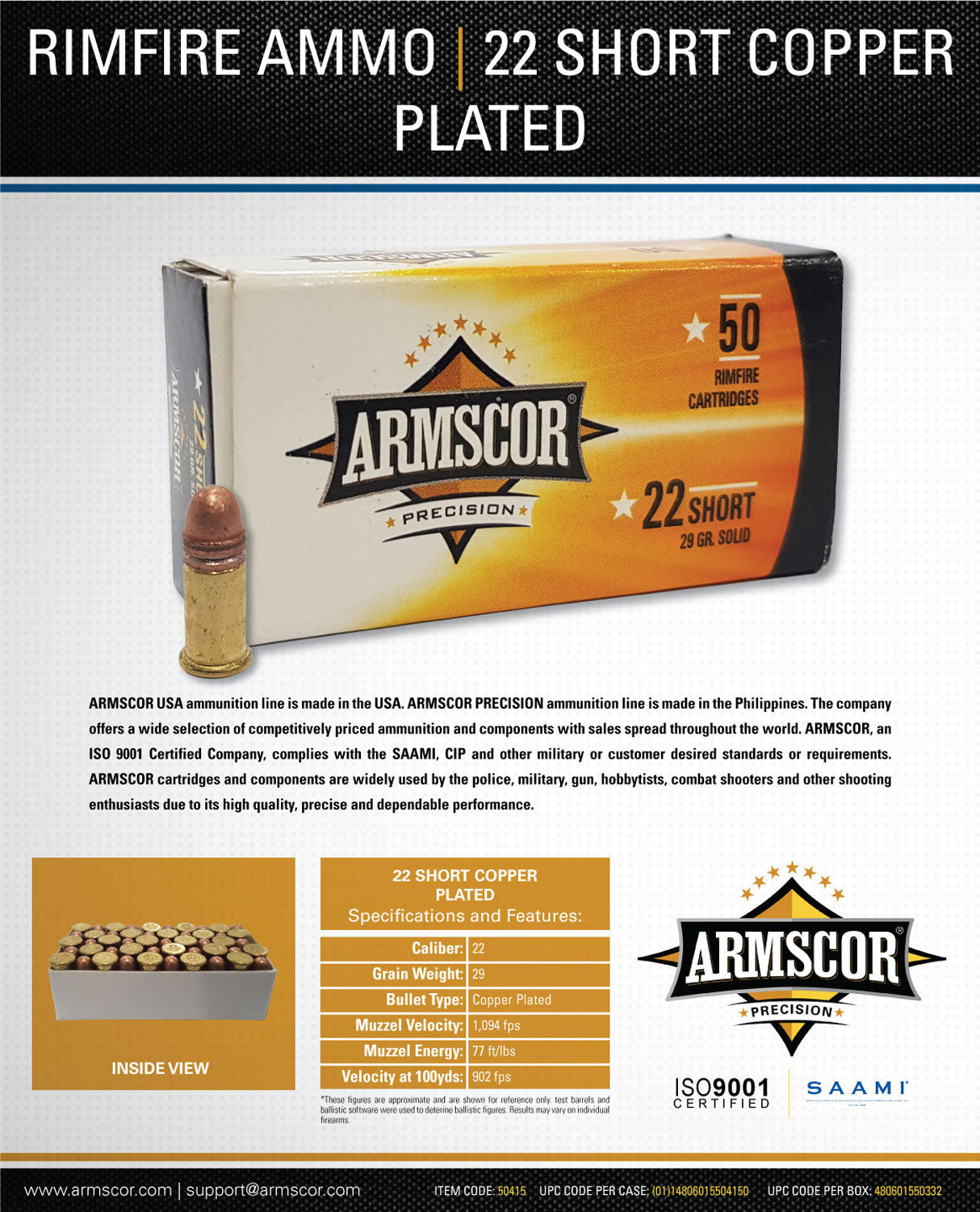 ARMS 50415              22 SHORT 29 SP     50/100