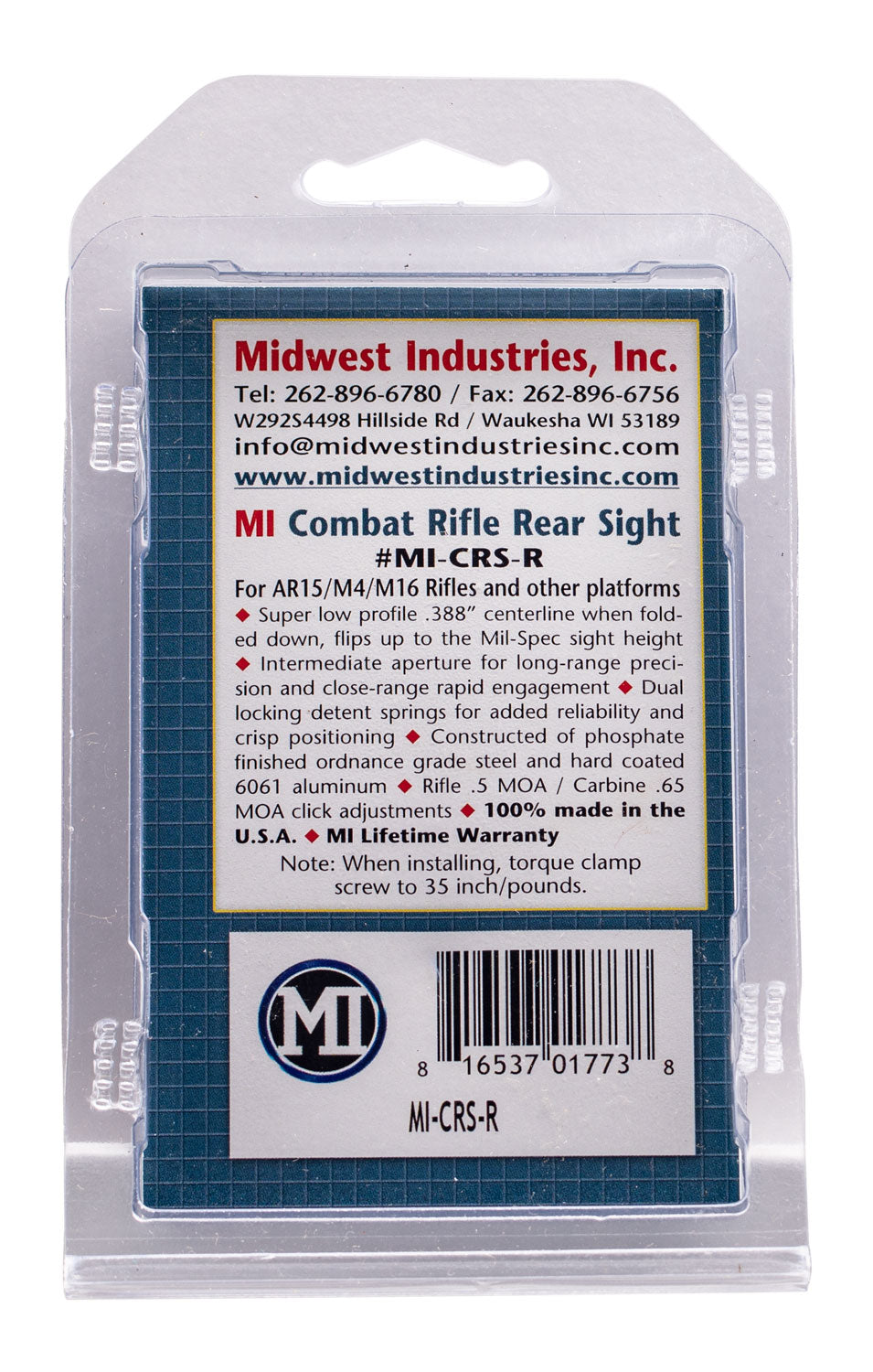 MIDWEST MI-CRS-R        COMBAT RFL SIGHT REAR