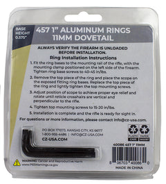 CZ 40086 ALUM SCOPE RINGS 1IN  CZ457 11MM DOVETAIL