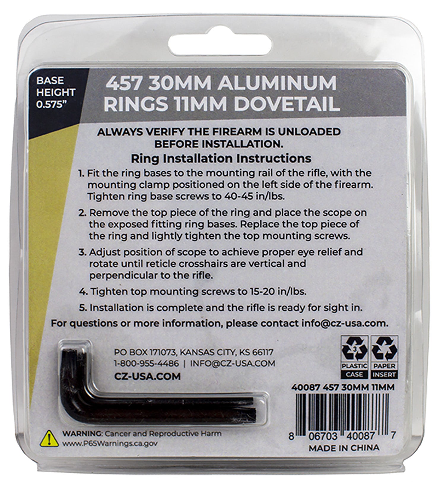 CZ 40087 ALUM SCOPE RINGS 30MM CZ457 11MM DOVETAIL