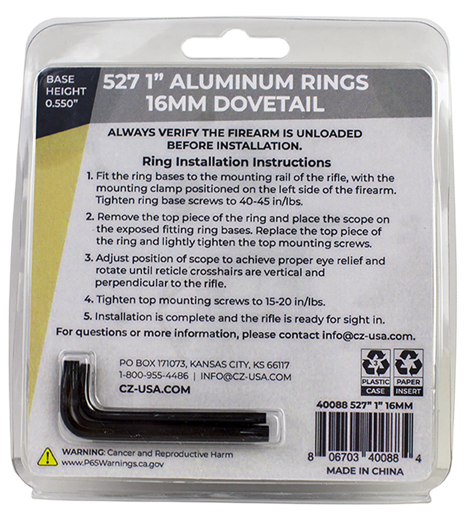 CZ 40088 ALUM SCOPE RINGS 1IN  CZ527 16MM DOVETAIL