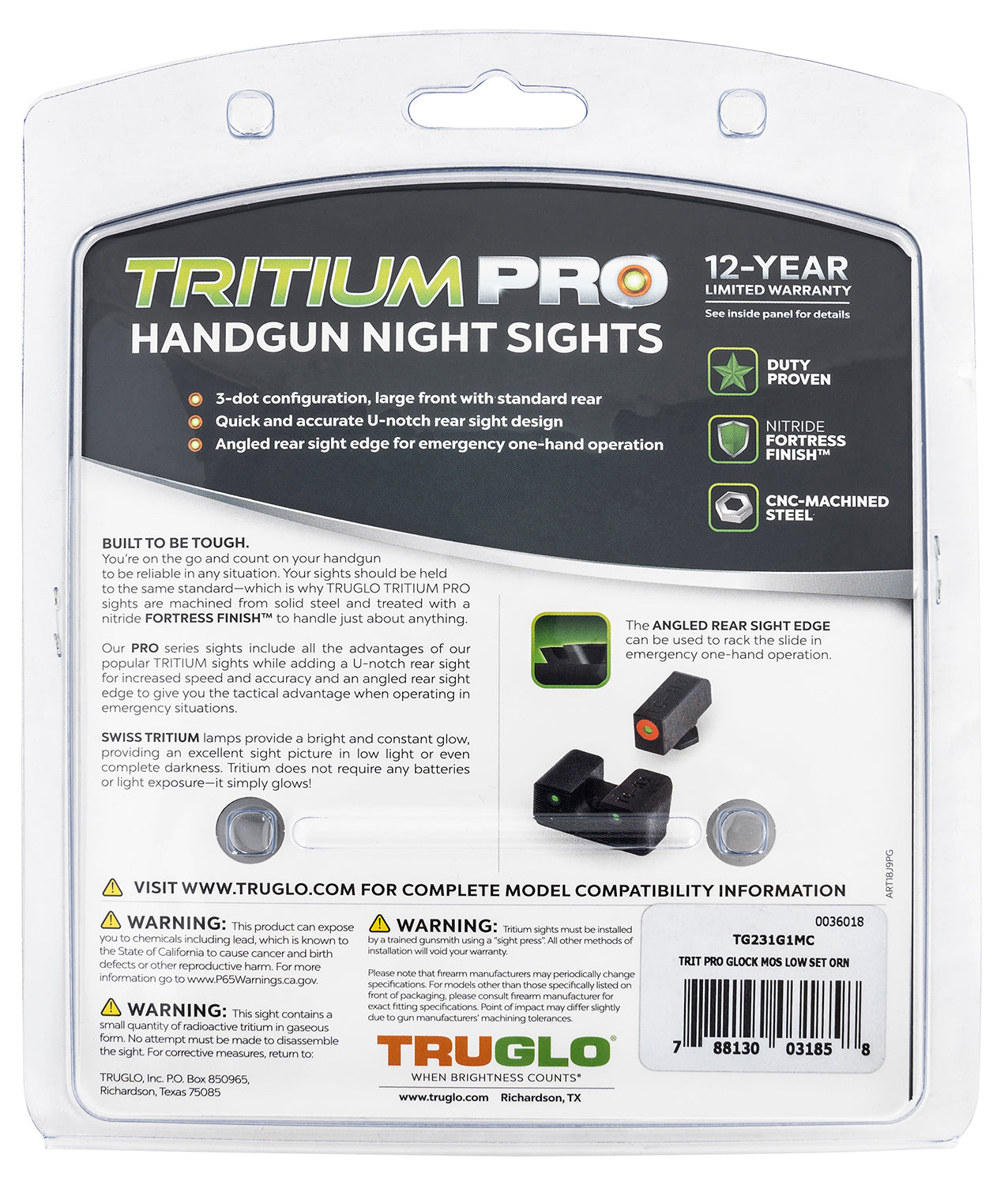 TRU TG-231G1MC    TRIT PRO GLOCK MOS LOW SET ORN