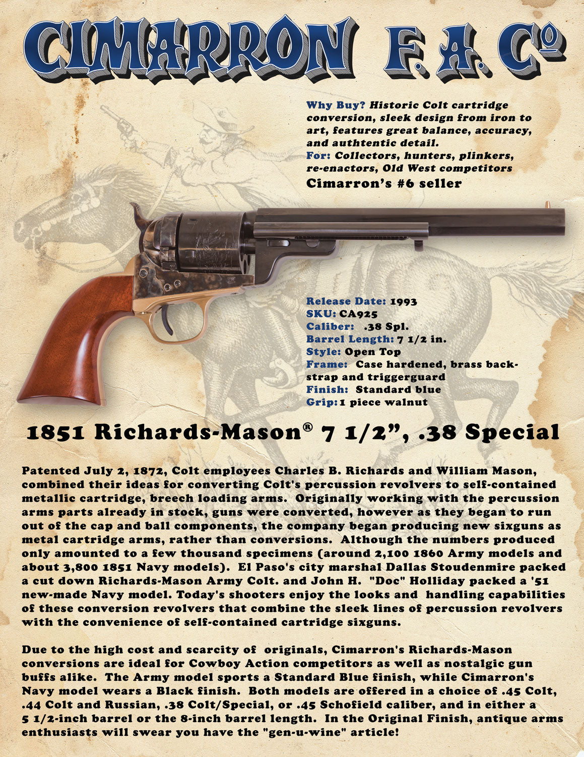 CIM CA925       1851 RICHARDS-MASON CONV 7.50 38S