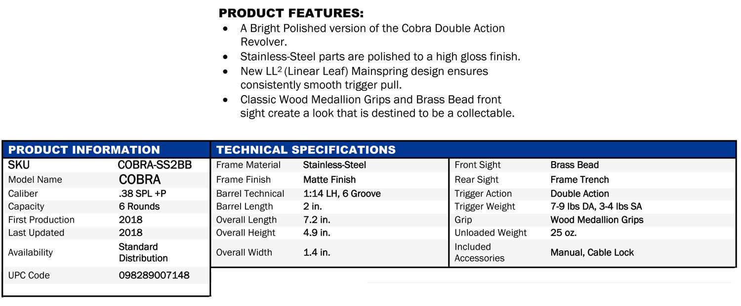 COLT COBRA-SS2BB      BRGHT COBRA 38+P  2     BSTS