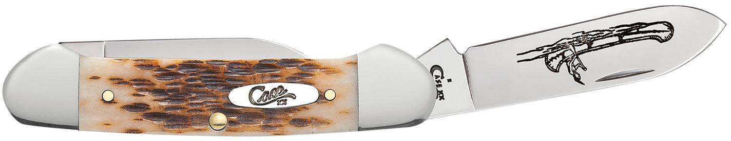 CASE 00263 AMBER BONE PEACH SEED JIG CANOE