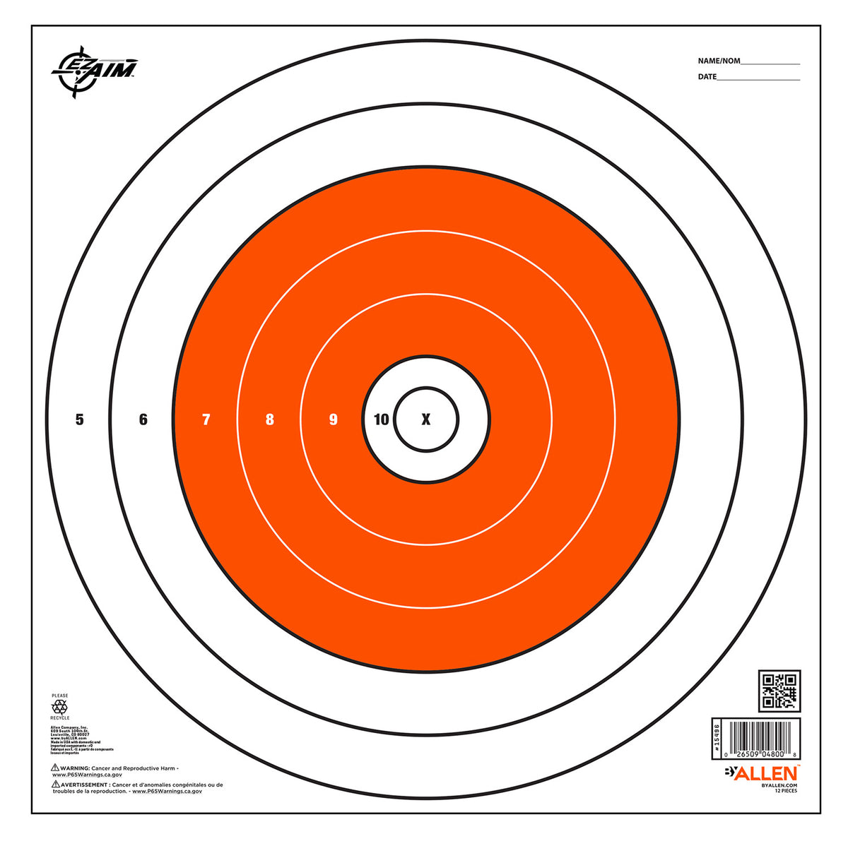 ALLEN 15496  EZ AIM PAPER BULLSEYE TRGT 12X12 1