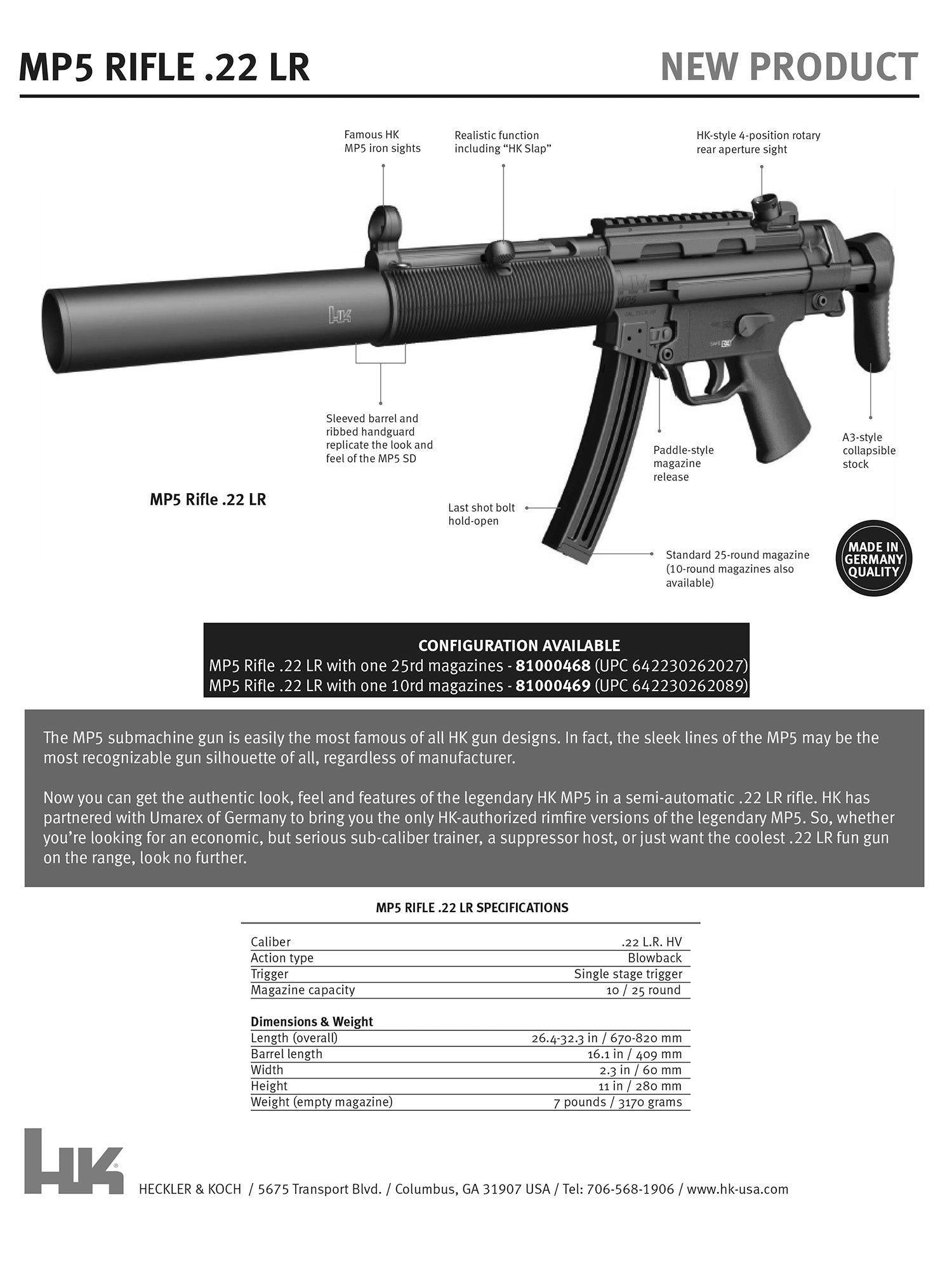 HK 81000468 MP5 RFL  .22LR ONE 25R            16.1