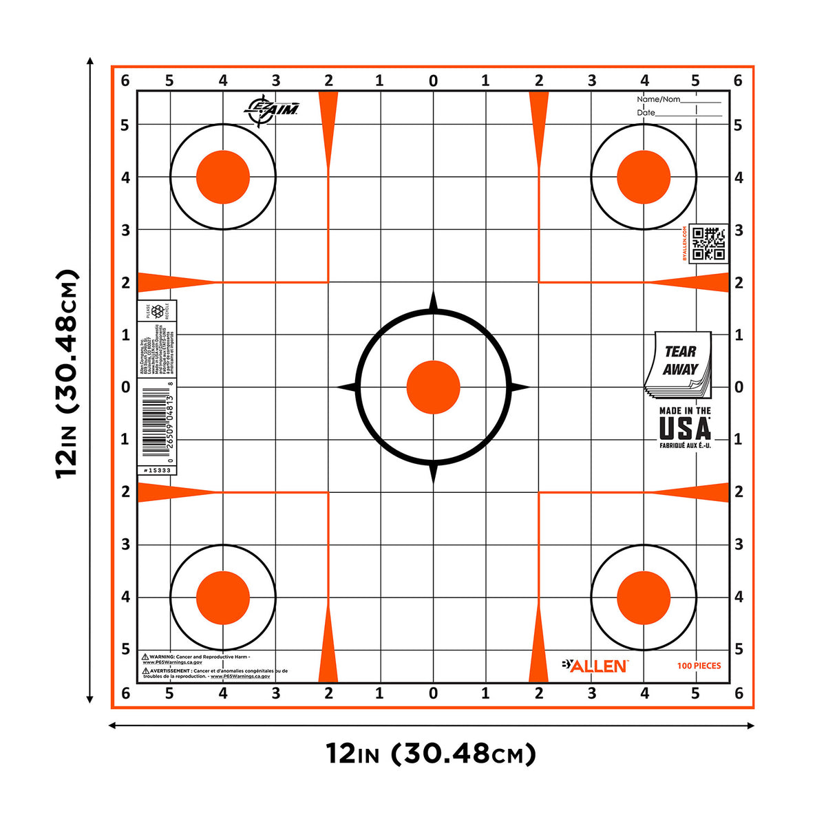 ALLEN 15333100 EZ AIM PAPER   12X12 SIGHT GRID 100