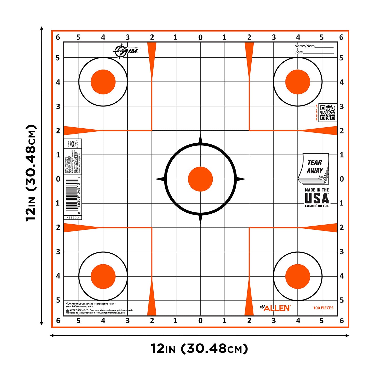 ALLEN 15333100 EZ AIM PAPER   12X12 SIGHT GRID 100