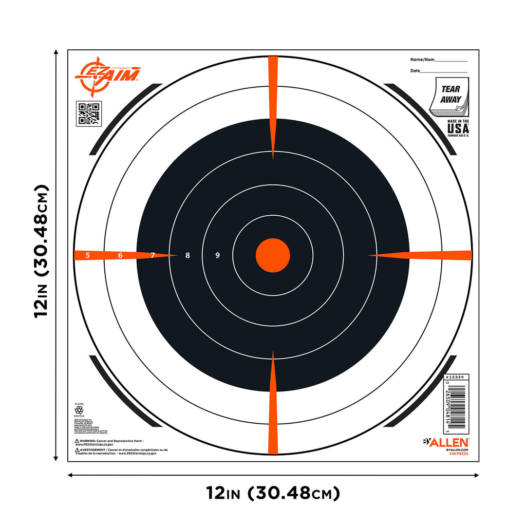 ALLEN 15334100 EZ AIM PAPER   12X12 BULLSEYE   100