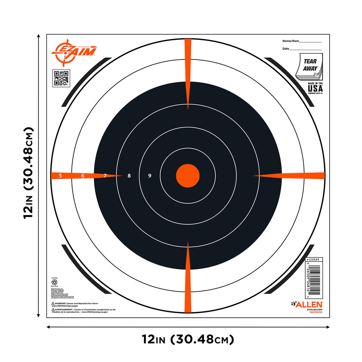 ALLEN 15334100 EZ AIM PAPER   12X12 BULLSEYE   100