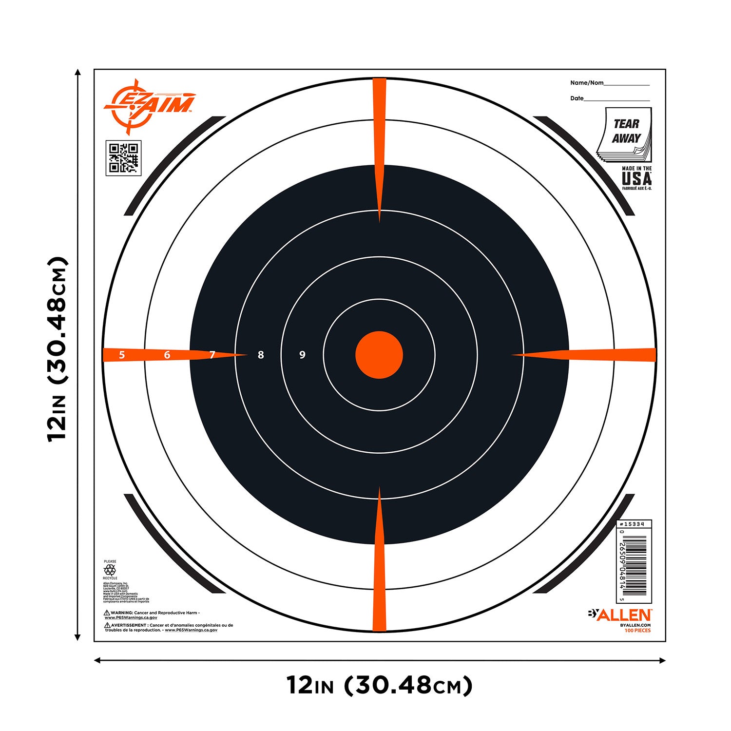 ALLEN 15334100 EZ AIM PAPER   12X12 BULLSEYE   100