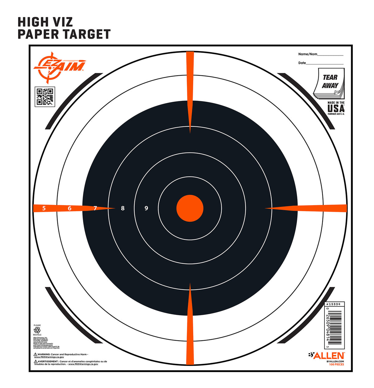 ALLEN 15334100 EZ AIM PAPER   12X12 BULLSEYE   100