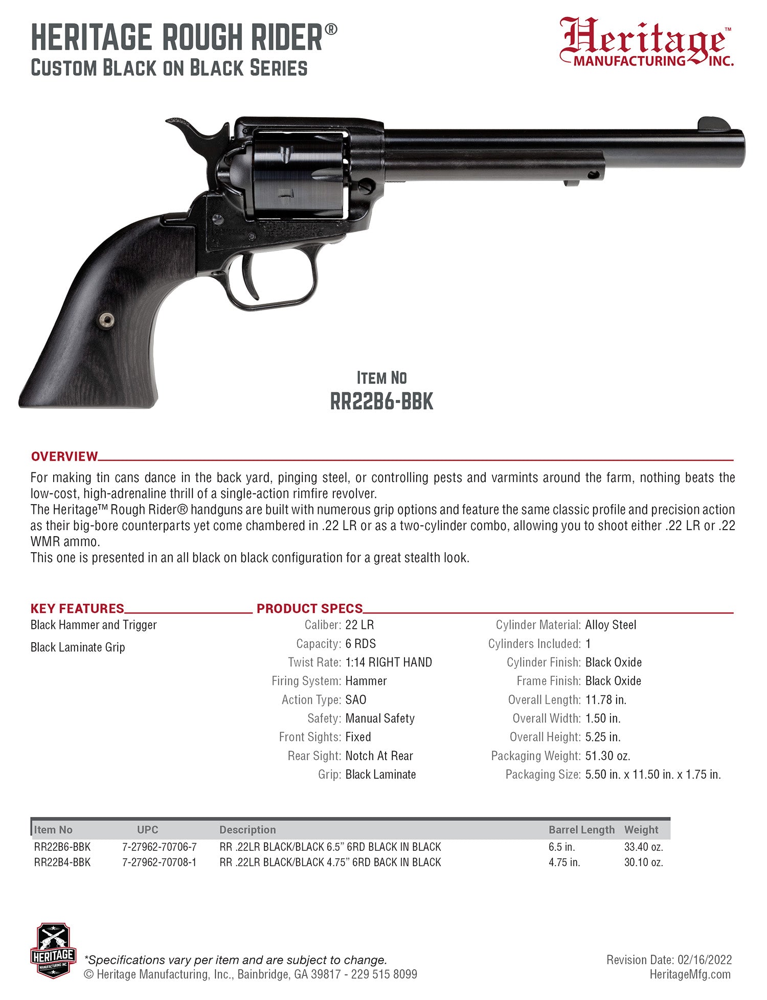 HER RR22B6-BBK     ROUGH R   22LR 6.5  6R      BLK