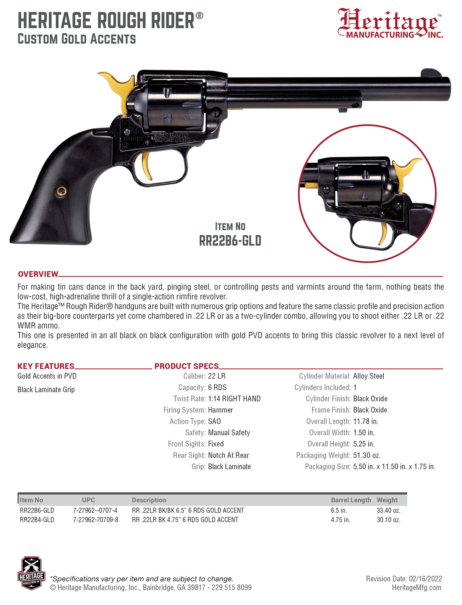 HER RR22B4-GLD     ROUGH R   22LR 4.75 6R  BLK/GLD