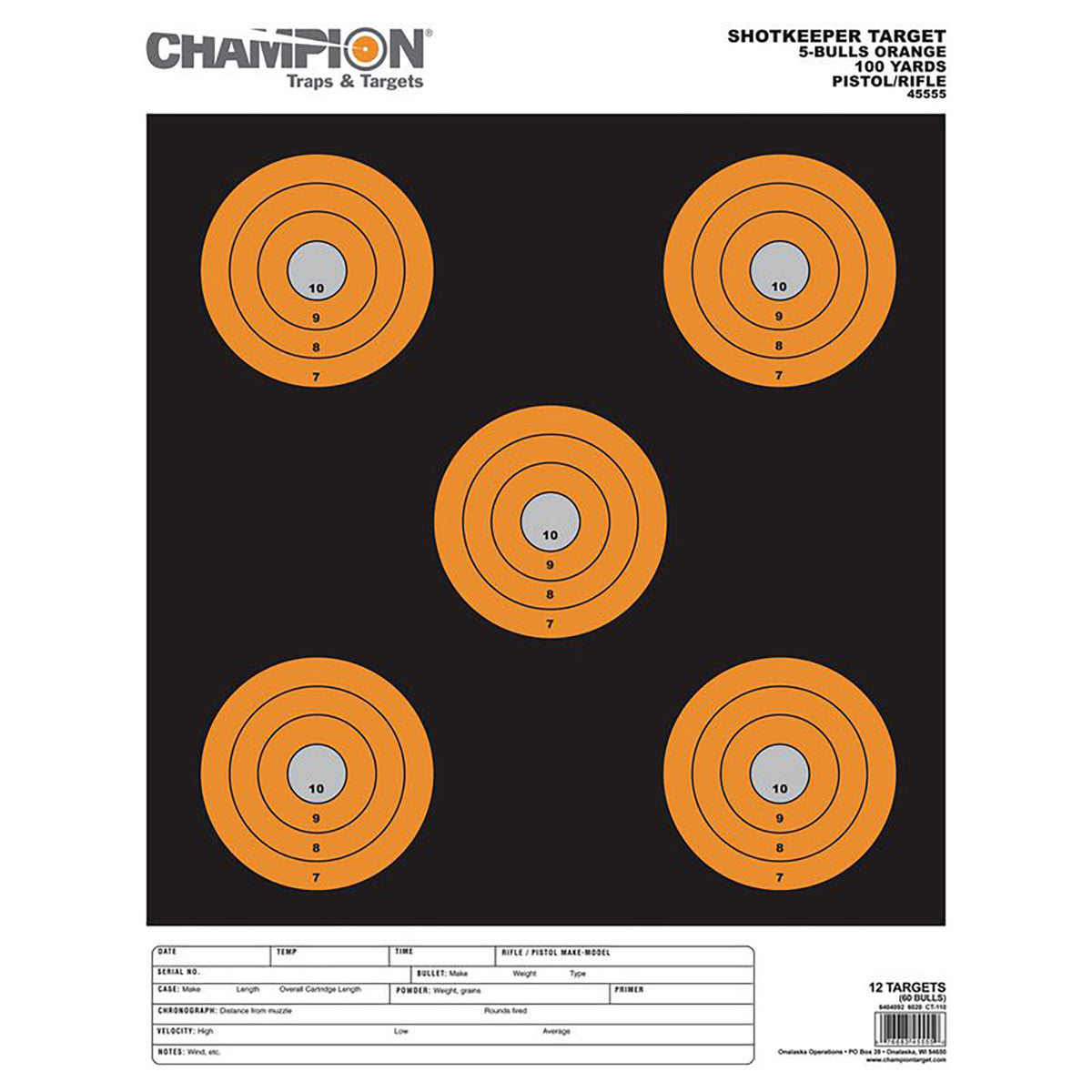 CHAMP 45555      5 BULLSEYE BRGHT ORN LG 12PK