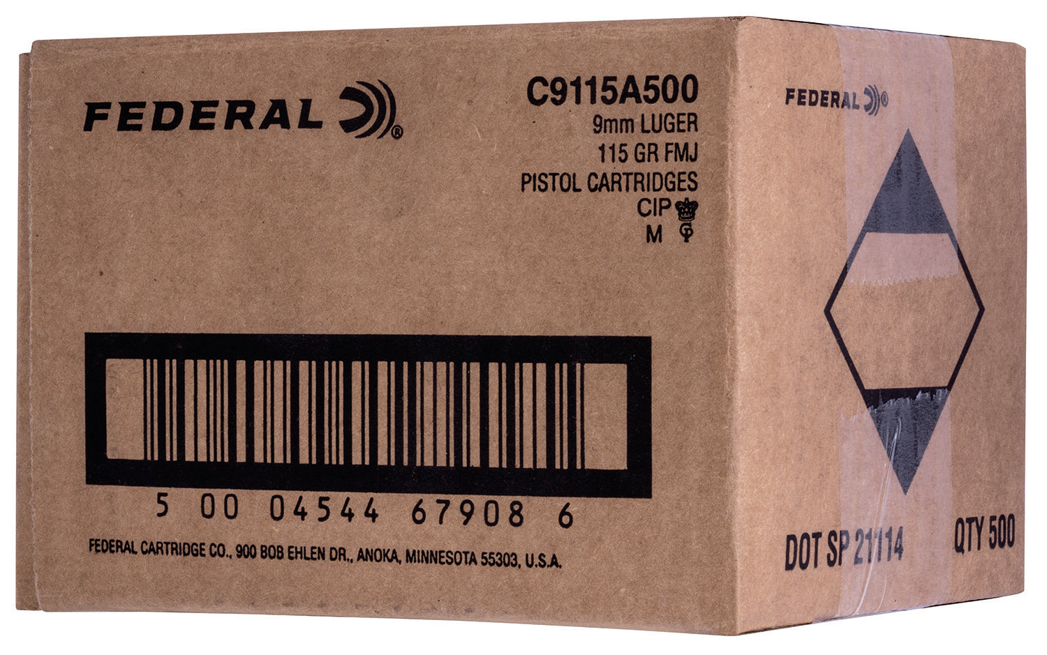 FED C9115A500      9MM 115 FMJ BULK          500/1