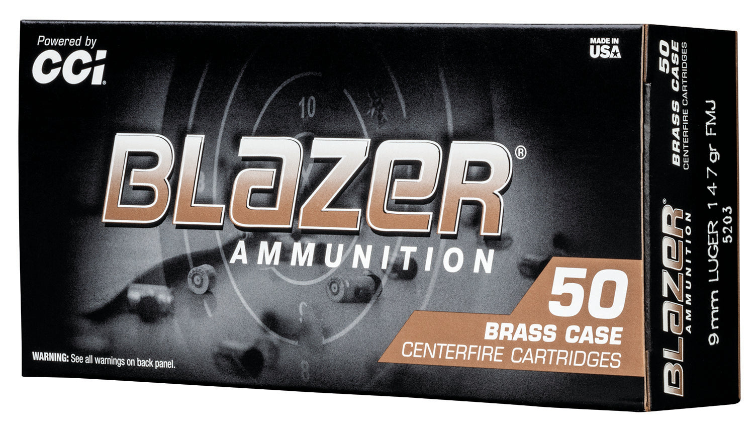 CCI 5203    BLAZER BRASS 9MM  147GR          50/20