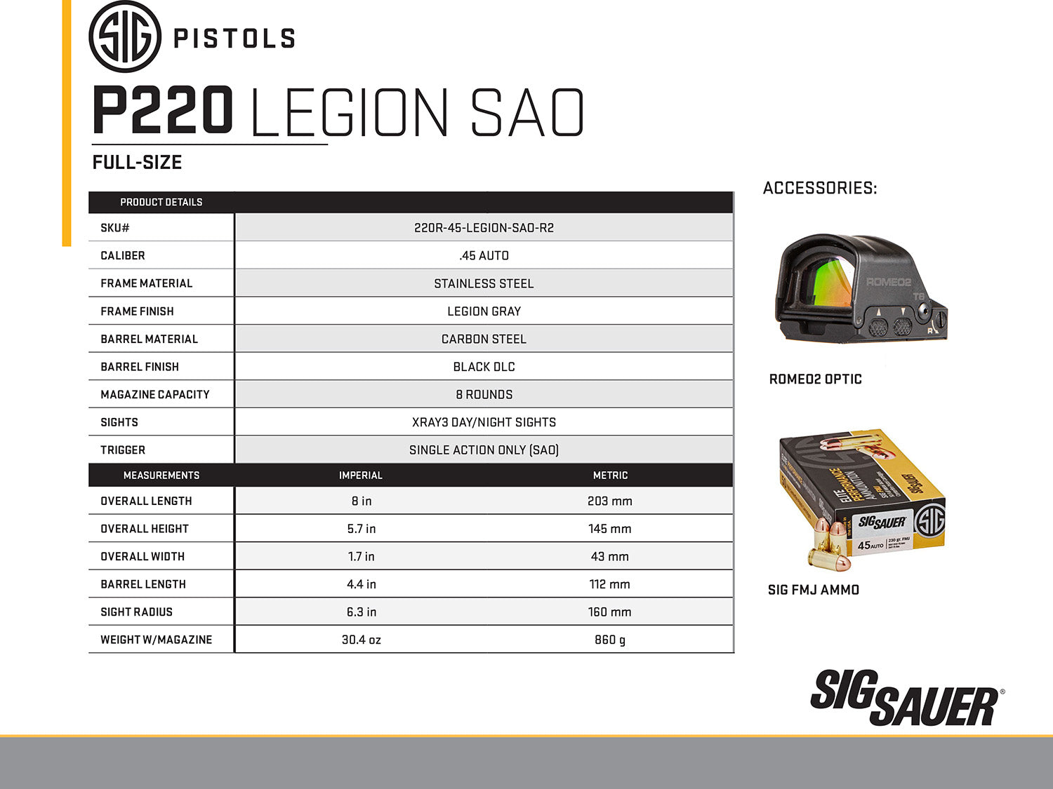 SIG 220R45LEGIONSAOR2    P220 45  4.4 SOA   8R GRY