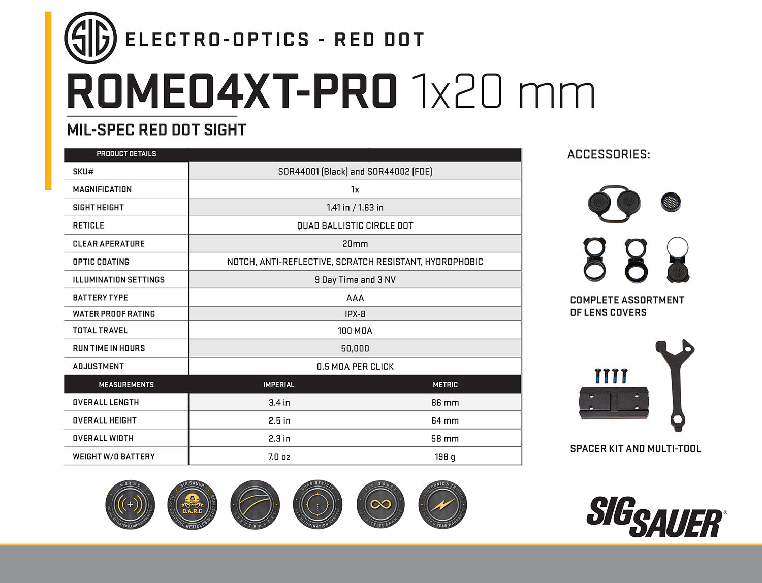 SIG SOR44001    ROMEO4 PRO 2MOA 4 RETICLES     BLK