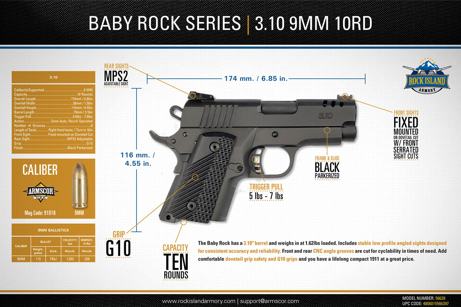ROCKI 56639       BBR 3.10        9MM  3.1 10R BLK