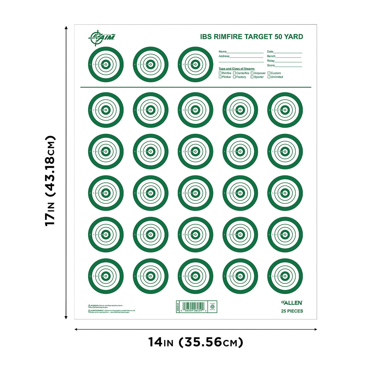 ALLEN 15582   IBS RIMFIRE TARGET  25 PK