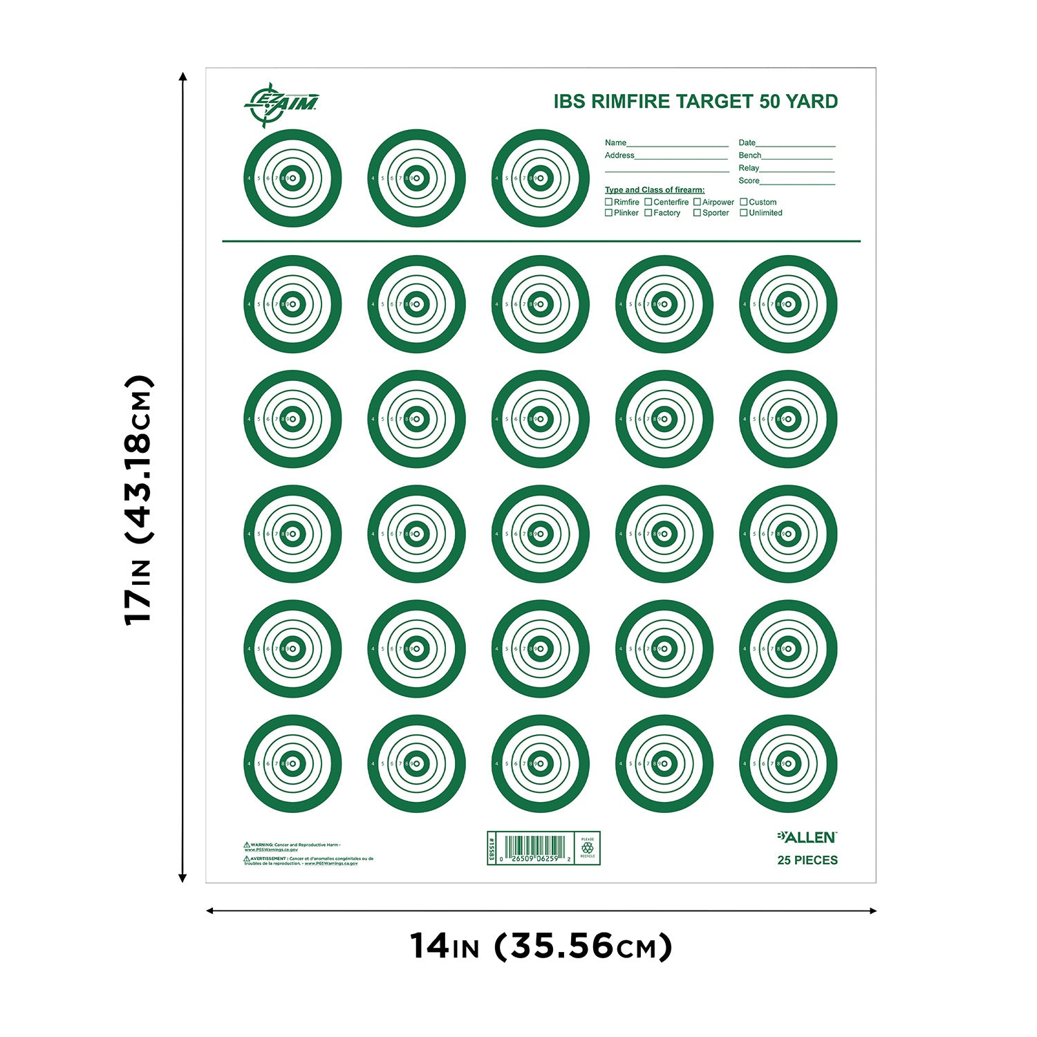 ALLEN 15582   IBS RIMFIRE TARGET  25 PK
