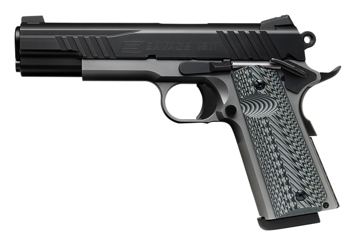 SAV 67201 1911 GOVT 45 5IN BLK/SS  BLK MELONITE