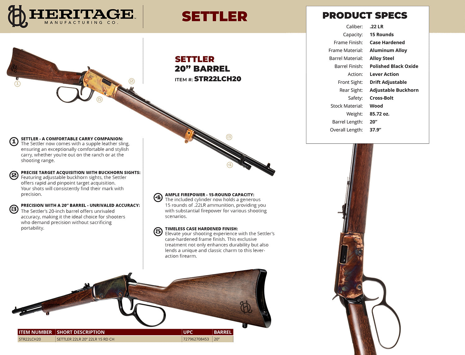 HER STR22LCH20   SETTLER 22LR 20   22LR 15 RD CH